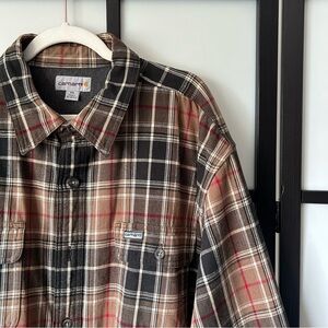 [2X] Carhartt Vintage Brown & Red Multicolour Plaid Snap Down Lined Shirt Jacket